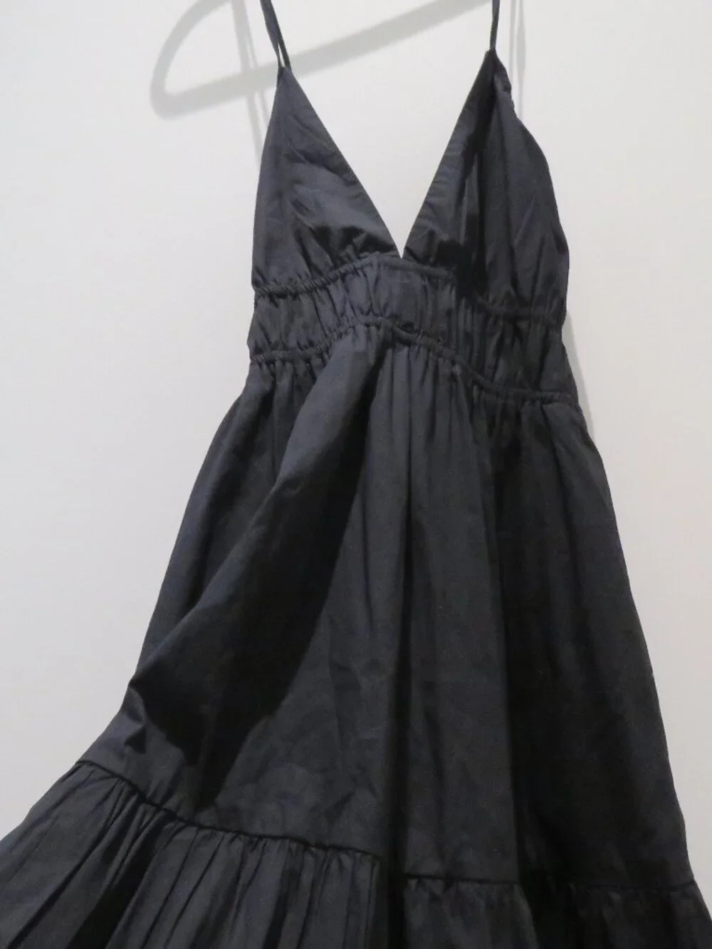 J.CREW COLLECTION Oahu V-Neck Tiered Maxi Dress in Black Cotton Poplin Large